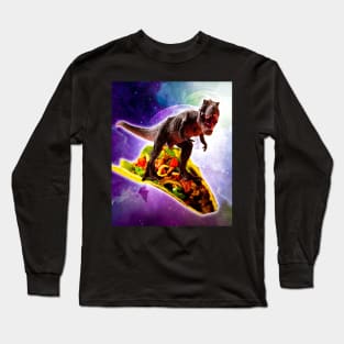 Tyrannosaurus Rex Dinosaur Riding Taco In Space Long Sleeve T-Shirt